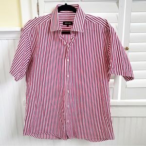 Jared Lang Red & White Stripe Short Sleeve Button Up Shirt Men’s Large